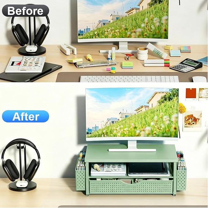 Spacrea Desk Organizer and Accessories, Computer Monitor Stand Riser - Image 2