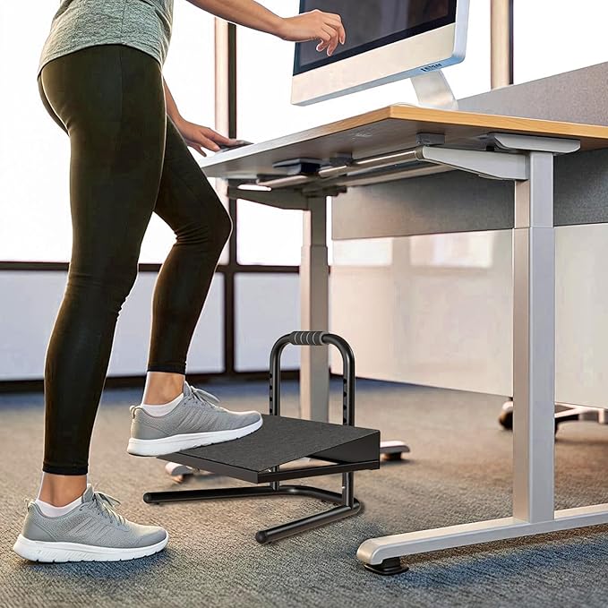 Height Adjustable Standing Foot Rest with Soft Grip Handle,Under Desk Footrest for Standing and Sitting,All-Steel Construction,Black