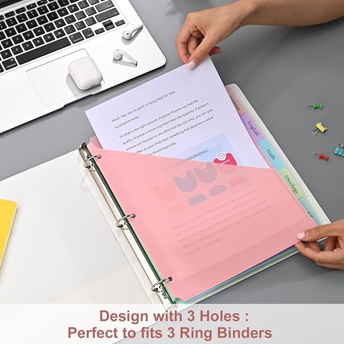 5 Tabs Dividers with Pockets for 3 Ring Binder, Binder Dividers with Tabs for - Image 5