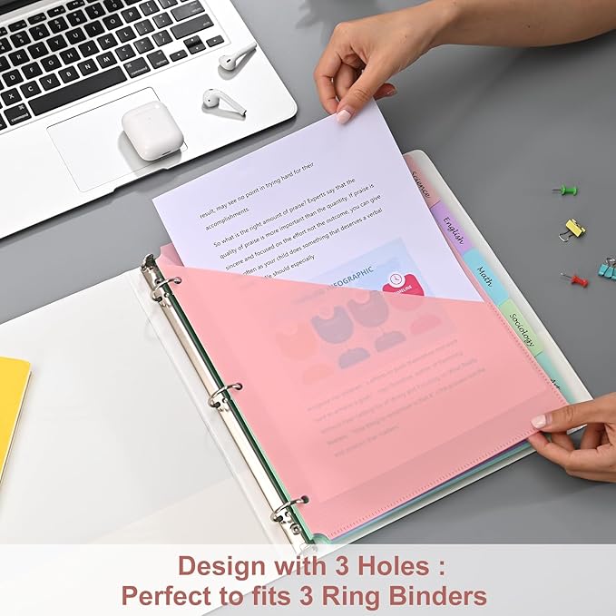 【5 Tabs Dividers with Pockets for 3 Ring Binder, Tabbed Dividers for School - Image 5