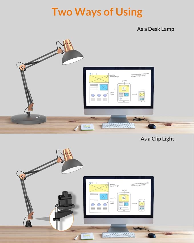 LEPOWER Metal Desk Lamp, Adjustable Goose Neck Architect Table Lamp - Image 4