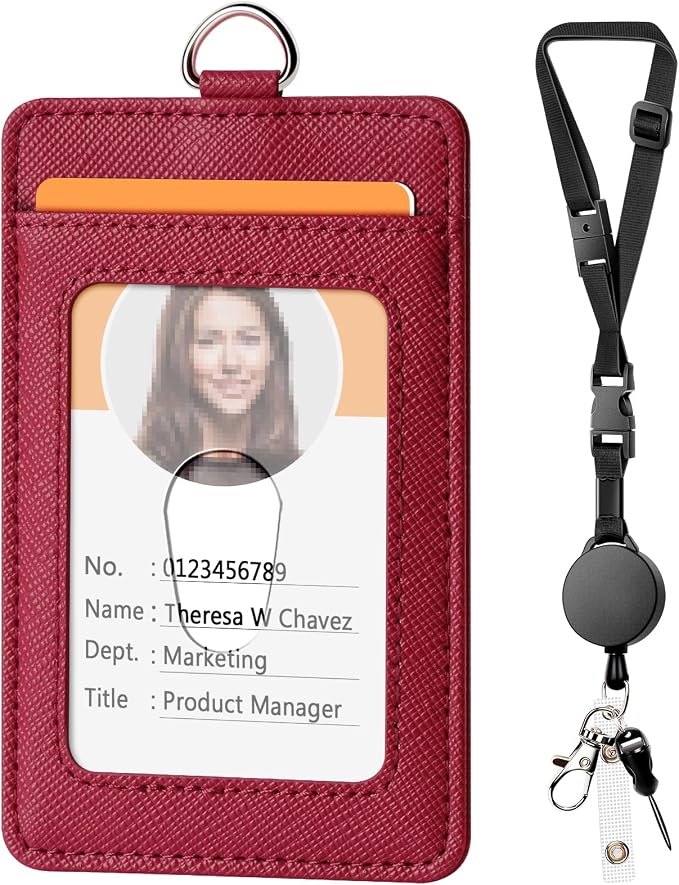 Leather Badge Holder and Adjustable Retractable Lanyards, Quick Release Buckle by Coloryourlife