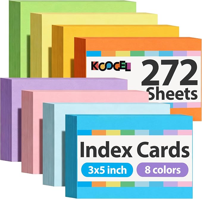 Koogel Index Cards 3x5 Inch, Colored Flash Card by KOOGEL