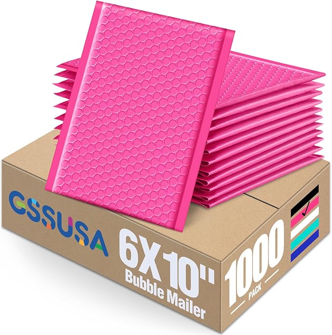 GSSUSA Pink Bubble Mailers 6x10 Small Padded Envelopes 1000 Pack, Strong by GSSUSA