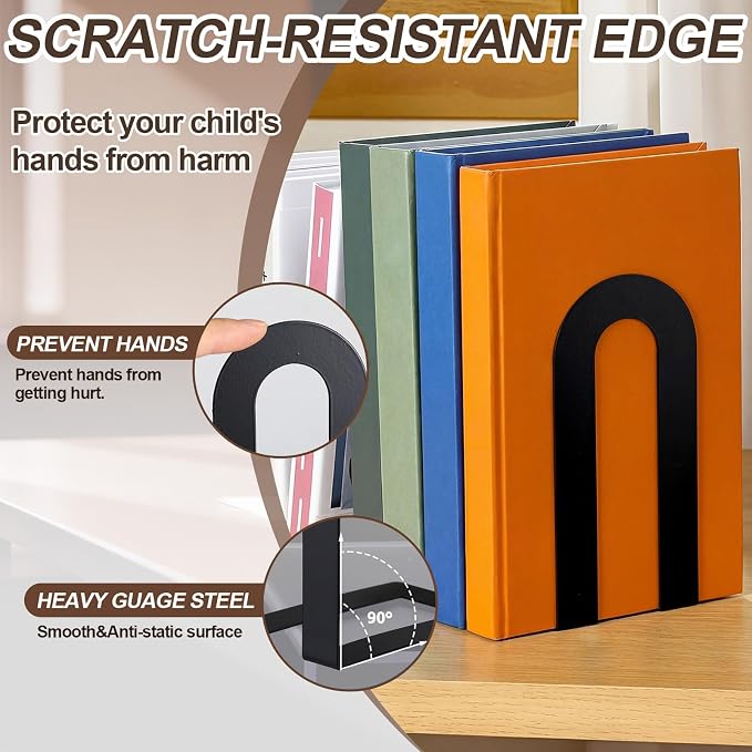 Chunful 6 Pcs Black Modern Metal Book Ends - Image 5