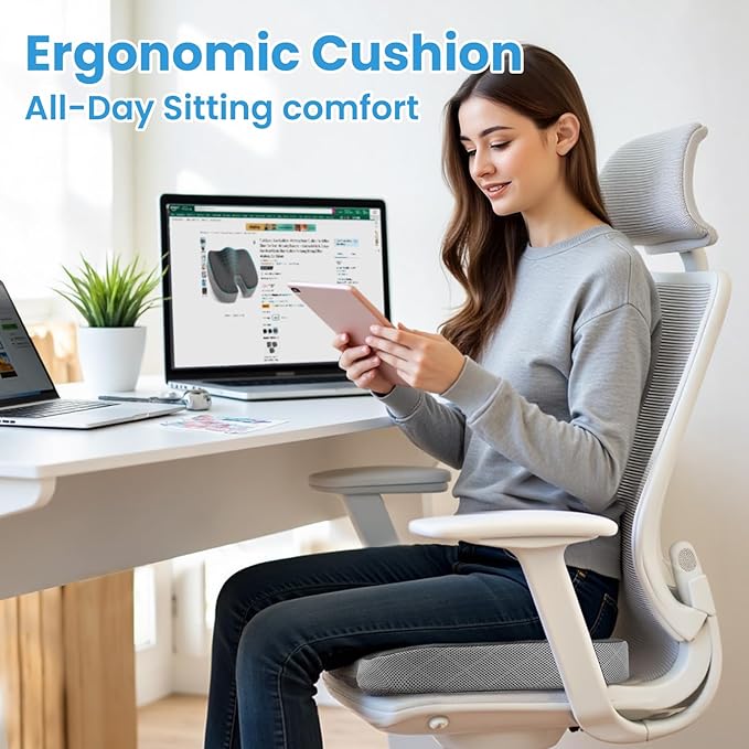 TushGuard Office/Car Seat Cushion, Non-Slip Sciatica & Back Coccyx Tailbone Pain Relief Chair Pad, Memory Foam Butt Pillow for Computer Desk, Wheelchair, Driving (Black&Grey, X-Large)-DeskLoop Office