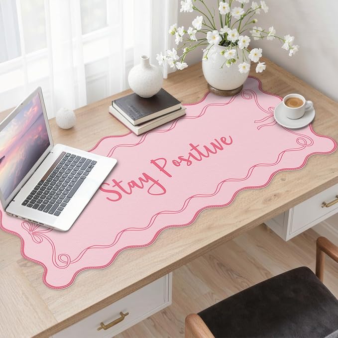 iCasso Pink Mouse Pad, Scalloped Desk Cover Mat, Leather Waterproof Desk Pad Mat - Image 9