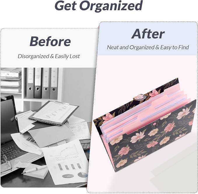 SKYDUE Accordion File Organizer, Floral Expanding File Folders - Image 8