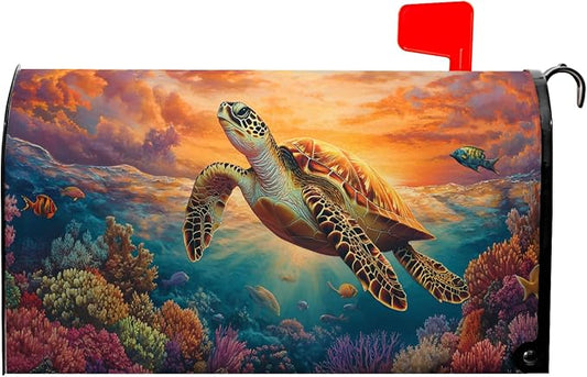 Summer Sea Turtle Ocean Beach Mailbox Cover Coral Seashell Post Letter Box Cover by farg