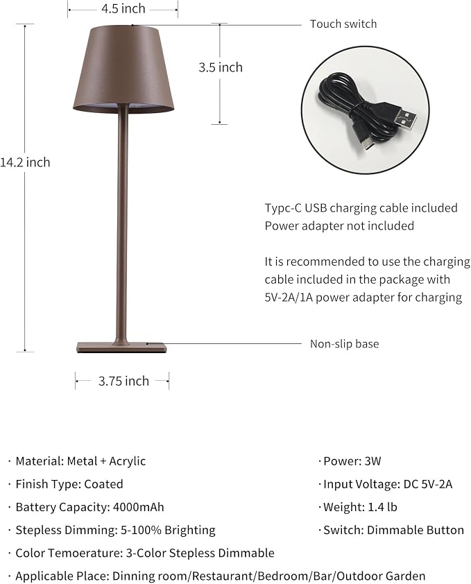 KDG 2 Pack Cordless Table Lamp, Portable LED Desk Lamp, 4000mAh Battery Operated - Image 5