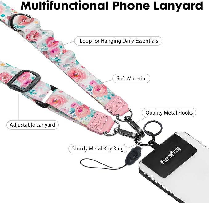 Icycay Phone Lanyard Crossbody, Peony Flower Cell Phone Strap - Image 3