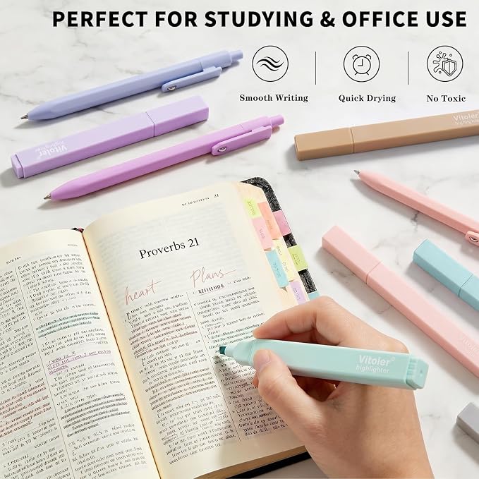 Piochoo Highlighters and Pens Set, 6 Aesthetic Highlighters and 6 Black Ink Gel - Image 6