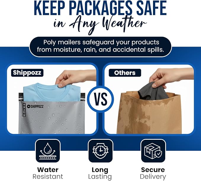 Shippozz 9x12 Poly Mailers 100 Pack, Durable Waterproof Polymailers - Image 2