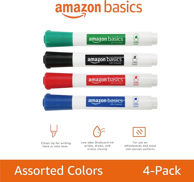 Amazon Basics Low-Odor Dry Erase Whiteboard Markers, Chisel Tip - Image 2