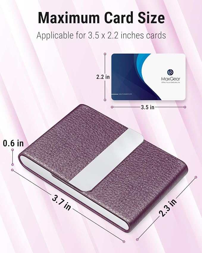 MaxGear Business Card Holder, PU Leather Business Card Case, Magnetic Closure - Image 5