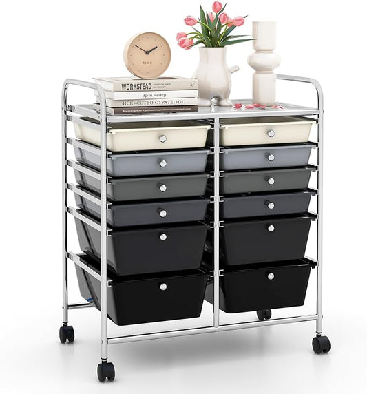 LDAILY 12 Drawer Rolling Storage Cart, Craft Cart Organizer on Wheels w/Metal by LDAILY