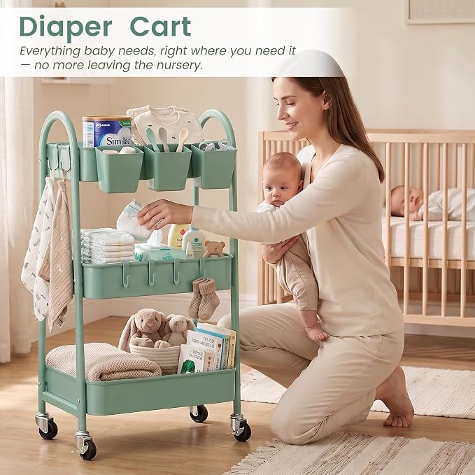 danpinera 3-Tier Rolling Cart, Utility Cart Mobile Metal Rolling Storage Cart - Image 8