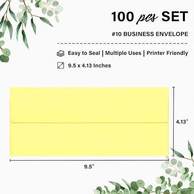 100 Pack #10 Business Envelopes, Self Seal Standard Light Yellow Envelopes - Image 2