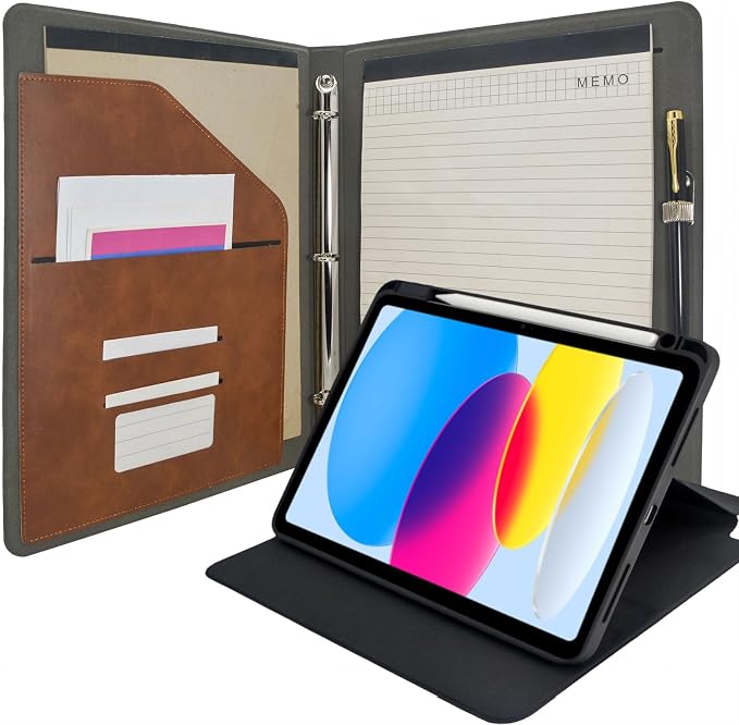 3 Ring Portfolio with iPad Holder, Business Padfolio with Clipboard & Rotating by EPADFOLIOS