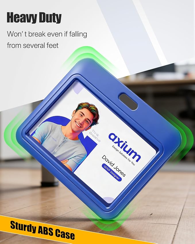 Uniclife 3 Pack Sliding ID Badge Holder Blue Horizontal Hard Plastic Case - Image 4