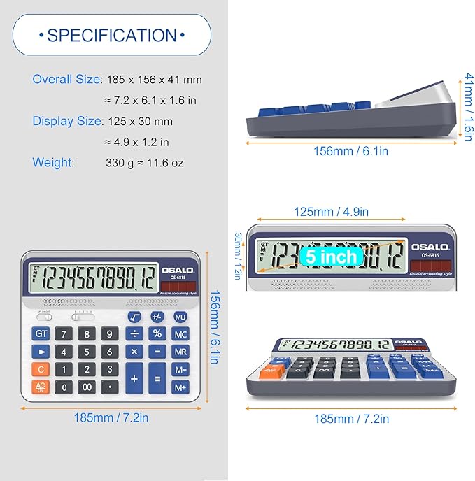 Desktop Calculator and Mesh Zipper Waterproof Pouch Bundle, 12-Digit Battery - Image 3