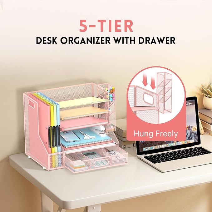 DALTACK Mesh Desk Organizer, 5-Tier Paper Letter Tray - Image 4