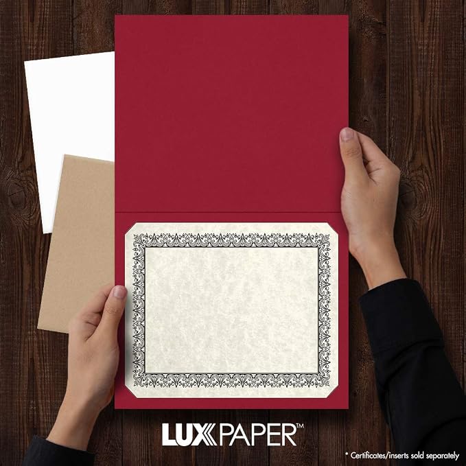 LUXPaper 9.5" x 12" Certificate Holders | Burgundy Linen | 100lb. Cover | 250 - Image 3
