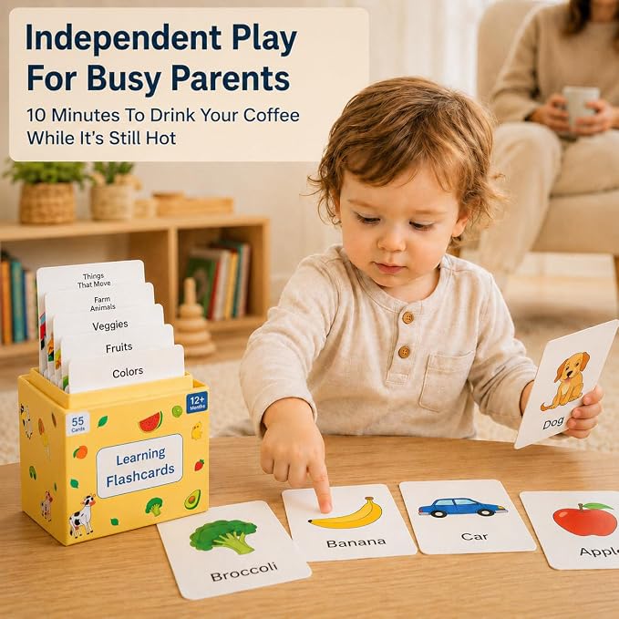 Flash Cards for Toddlers 1–3 – 55 Thick & Durable Learning Flashcards, First - Image 2