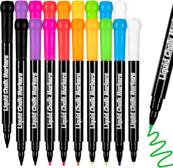 JR.WHITE Liquid Chalk Markers, 18 Pack Wet Erase Markers by JRWHITE