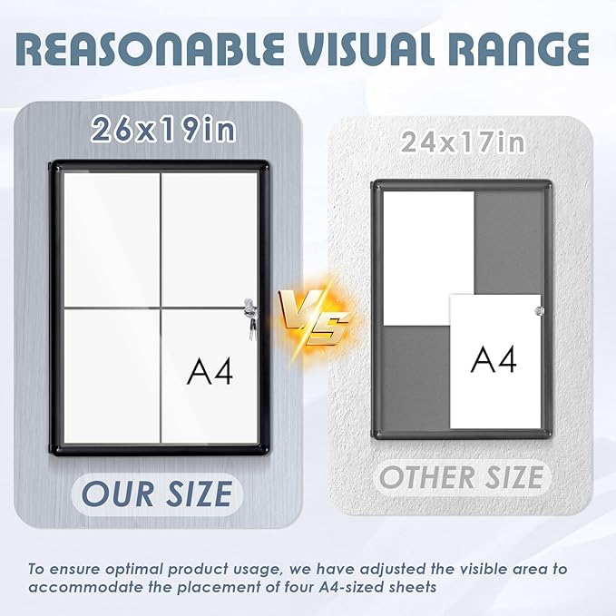 Enclosed Bulletin Board Lockable Display Case Message Board with Locking Door for Indoor, Grey Felt, Black Aluminum Frame, 26 X 20 in-DeskLoop Office