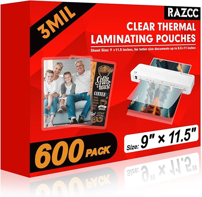 Laminating Sheets, 600 Pack Clear Thermal Laminating Plastic Paper Laminator Sheets, 9 x 11.5-Inch, 3mil, Ideal Office or School Supplies-DeskLoop Office