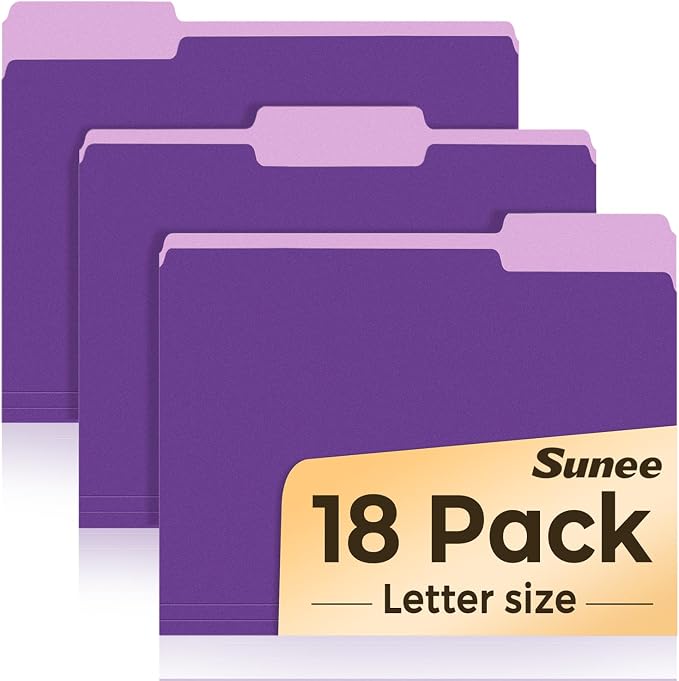 SUNEE File Folders, 18 Pack Manilla Folders 8.5 x 11, 1/3 Cut Tab by SUNEE