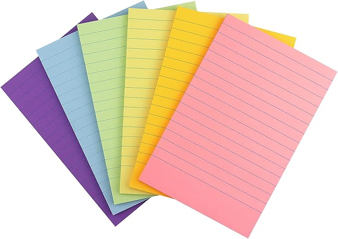 Early Buy 6 Pads Lined Sticky Notes with Lines 4x6 Self-Stick Notes 6 Pastel Color Sticky Notes, 45 Sheets/Pad-DeskLoop Office