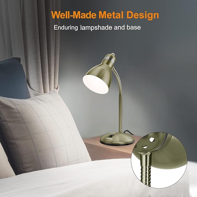 LEPOWER Metal Desk Lamp, Adjustable Goose Neck Table Lamp, Eye-Caring Study - Image 3
