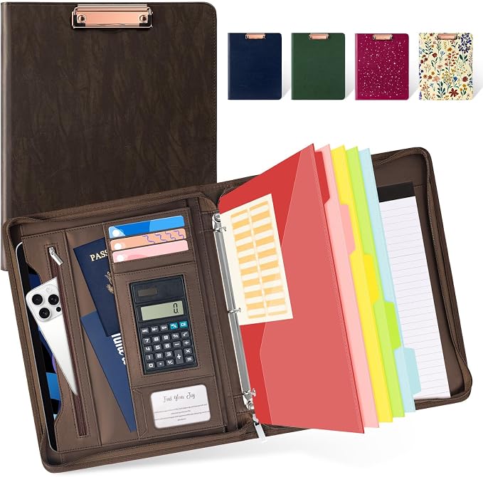 Ospelelf Zippered Portfolio Binder, Leather Clipboard Folder by OspelelfOfficeSupplies