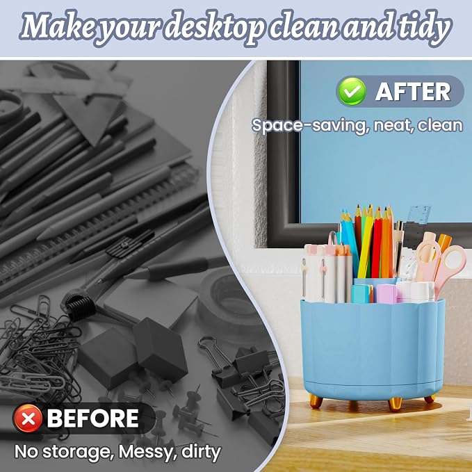 360 Degree Rotating Pen Holder for Desk, 6 Slots Desktop Organizer Caddy for - Image 4