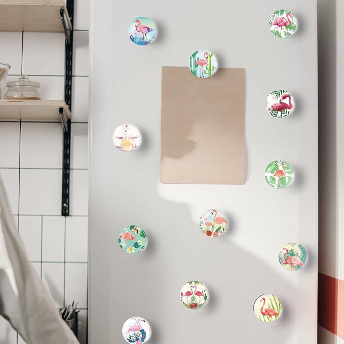 12Pcs Glass Strong Magnetic Refrigerator Magnet Fridge Sticker,Cute Flamingo Fridge Magnets Decoration for Crafts,Strong Fridge Magnets for Kitchen, School,Office Whiteboard, Cabinet and Dishwasher-DeskLoop Office
