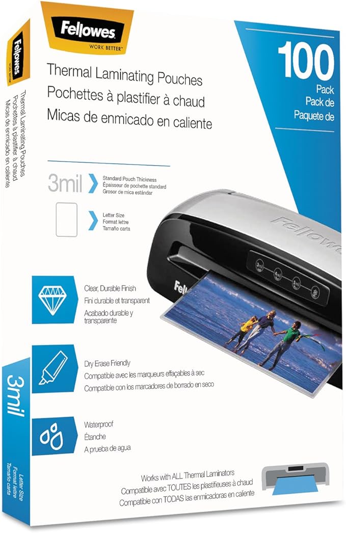 Fellowes Thermal Laminating Pouches/Sheets, Letter Size 9 x 11.5-Inches, 3 mil, 100 Pack (5743301)-DeskLoop Office
