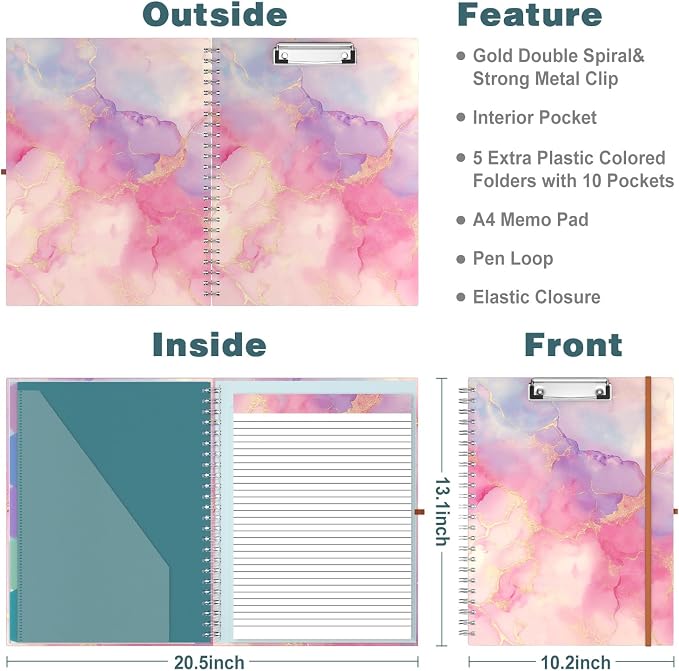 Hongri Clipboard Folio with Refillable Lined Notepad, 8.5 x 11 Folders with - Image 3