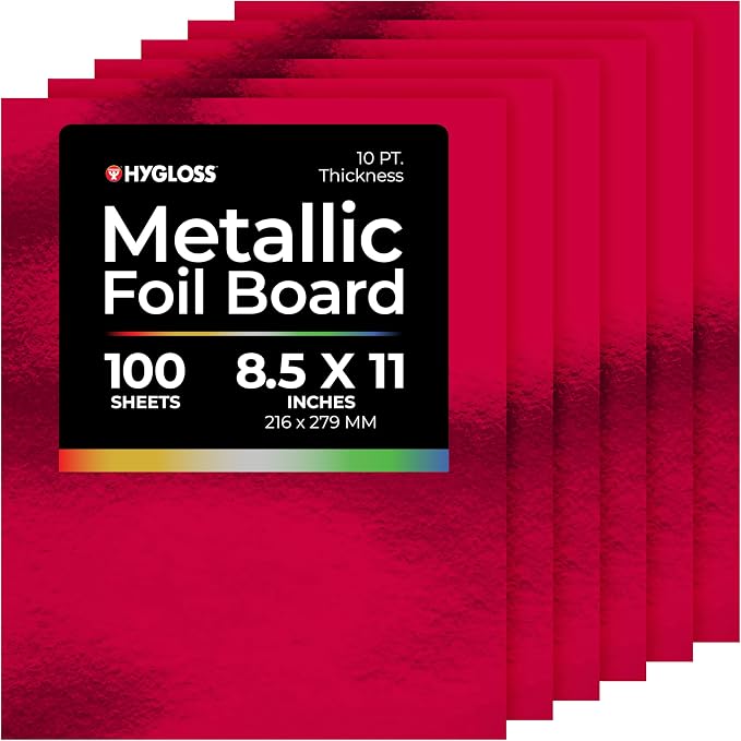 Hygloss Metallic Cardstock Sheets – 100 Shiny Red Sheets, 8.5” x 11” by HyglossProductsInc