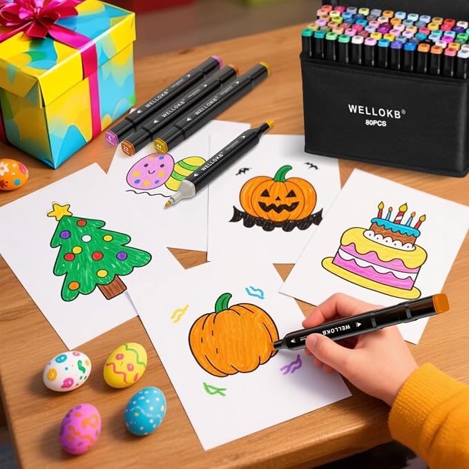WELLOKB Alcohol Markers, 60 Dual Tip Permanent Art Markers - Image 6