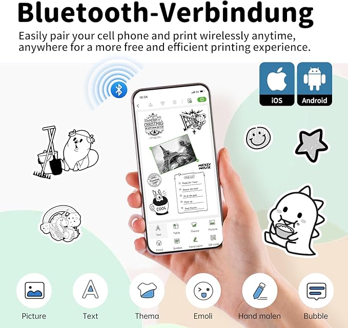 iDPRT Sticker Printer - Mini Portable Printer Bluetooth Thermal Label Printer with 1 Roll Sticker Paper, Inkless Sticker Maker Machine Pocket Instant Print for Study Notes, Pictures, DIY, Label-DeskLoop Office