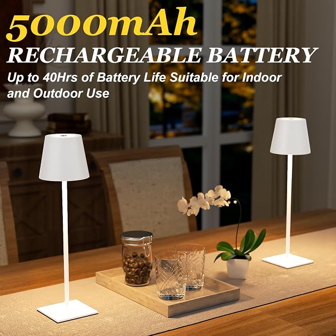 Kakanuo White Gold Cordless Rechargeable Table Lamp 5000mAh Battery Operated - Image 3