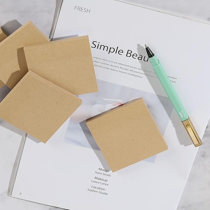 Mr. Pen- Kraft Sticky Notes, 3”x3”, 12 Pads, Self-Stick Note Pads, Brown, Craft Paper 3x3 Sticky Notes-DeskLoop Office