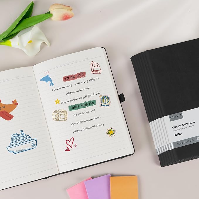 A5 Black Lined Journal Notebook - 100 GSM Thick Paper, 8 Pack Hardcover Journaling Notebooks for Writing, Work, Travel, College Ruled Journals for Women & Men, PU Leather Note Books, 5.5”x8.3”-DeskLoop Office