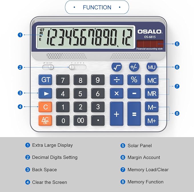 Desktop Calculator and Mesh Zipper Waterproof Pouch Bundle, 12-Digit Battery - Image 4
