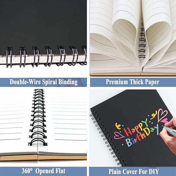 GINMLYDA 4Pack Small Spiral Notebook A5, 8.25x5.5” 120 Lined Pages Wide Ruled Spiral Journal Bulk Blank Kraft Cover Spiral Bound Notebook & Writing Pads for Home Office Meeting Work Note Taking-DeskLoop Office