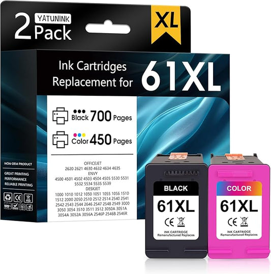 61XL 61 Ink Cartridge Combo Pack Compatible for HP Ink 61 Works with Envy 4500 4501 4630 5530 Deskjet 1000 1010 2540 Officejet 4630 4635 Printer (1 Black, 1 Color) 2-Pack-DeskLoop Office