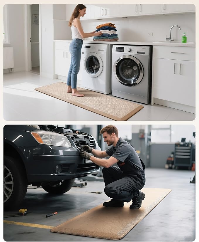 Ophanie Kitchen Mats for Floor, 3/4 Inch Thick Kitchen Rugs, Anti Fatigue Standing Cushioned Mat, Waterproof,Comfort Ergonomic Mat for Office, Home, Sink, 24'' x 70'' Beige Non-Slip Bottom-DeskLoop Office