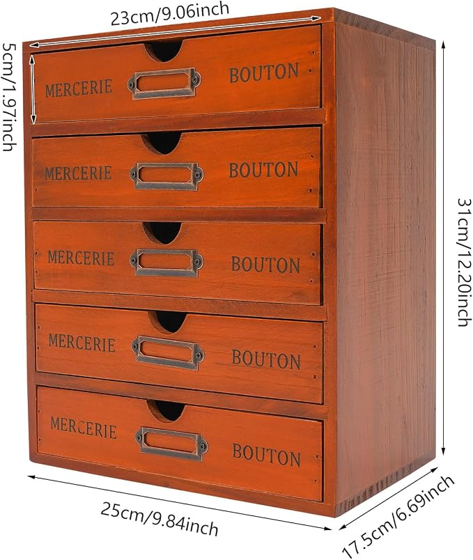 Vintage Wooden Drawers Organizer, 16-Drawer Desktop Storage Box - Image 3